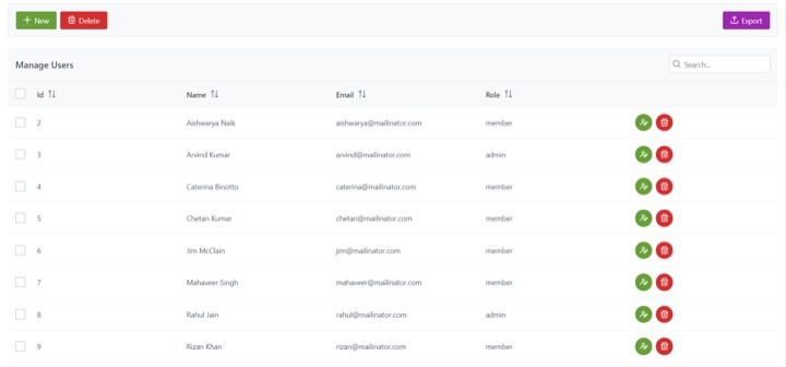 React data table project preview